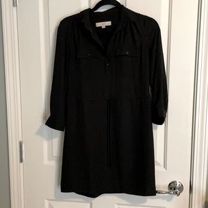 LOFT BLACK LONG SLEEVE DRESS WITH DRAWSTRING WAIST